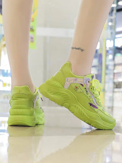 Women's Casual White Sneakers - Trendy Flat Dad Shoes