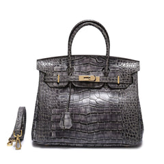 Genuine Leather Crocodile Pattern Shoulder Tote Bag