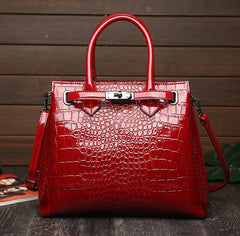 Soft Leather Handbag with Crocodile Pattern Crossbody