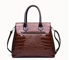 Soft Leather Handbag with Crocodile Pattern Crossbody