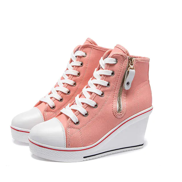 Women's High Heeled Canvas Shoes with Side Zipper