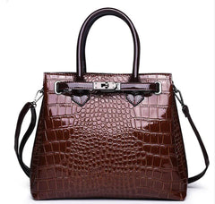 Soft Leather Handbag with Crocodile Pattern Crossbody