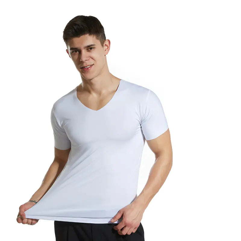 Men's Summer V-Neck Ice Silk T-Shirt (Short Sleeve)