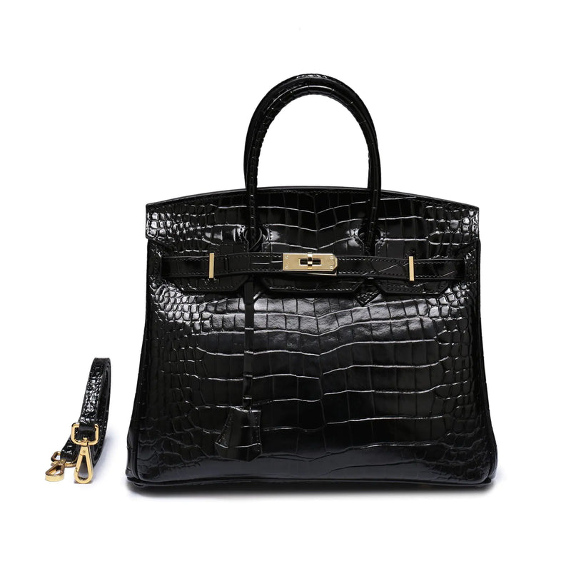Genuine Leather Crocodile Pattern Shoulder Tote Bag