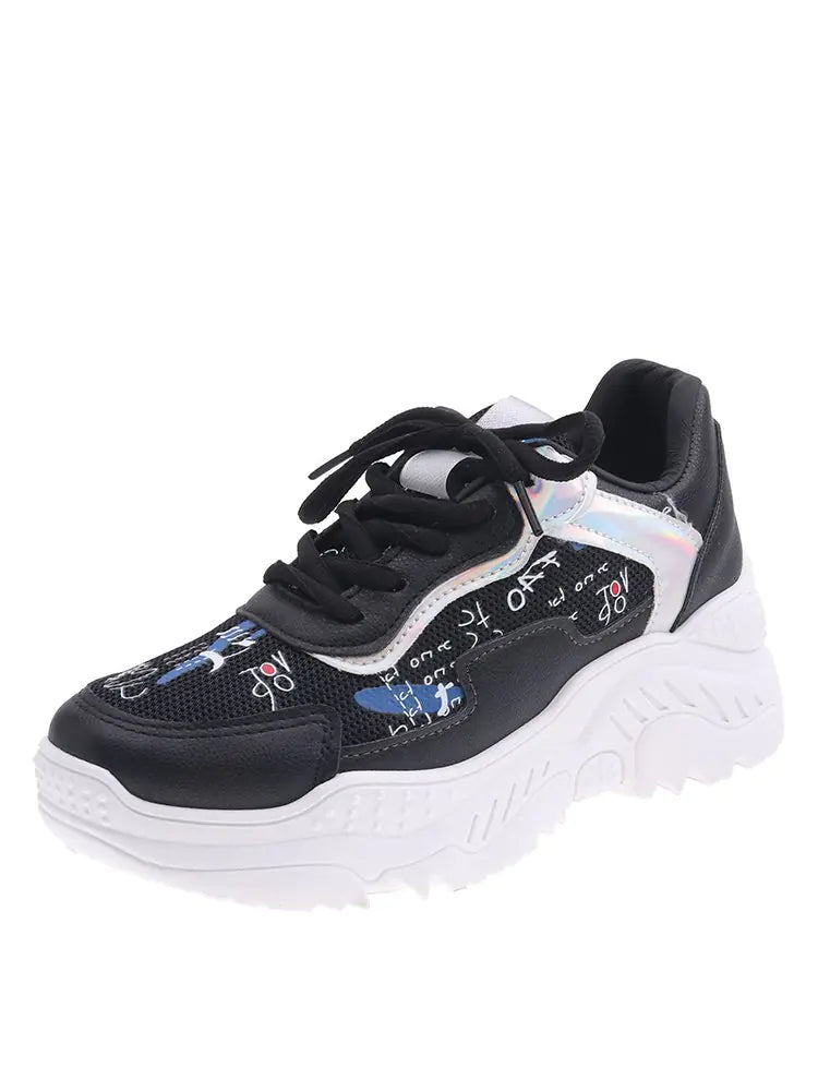 Women's Casual White Sneakers - Trendy Flat Dad Shoes