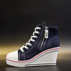 Women's High Heeled Canvas Shoes with Side Zipper
