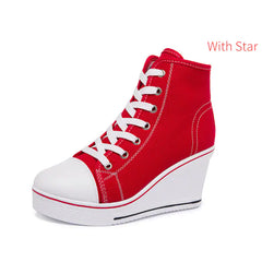 Women's High Heeled Canvas Shoes with Side Zipper