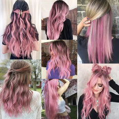 22 inch Colored Hair Extensions Straight Hairpiece, Multi-colors Party Highlights Clip in Synthetic Hair Extensions for Kids Women Gift (10 PCS Pink)