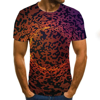 3D Geometric Print Men's T-Shirt, Short Sleeve