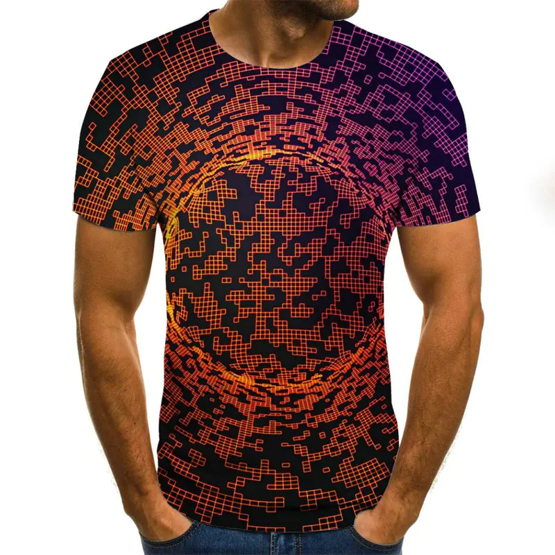 3D Geometric Print Men's T-Shirt, Short Sleeve