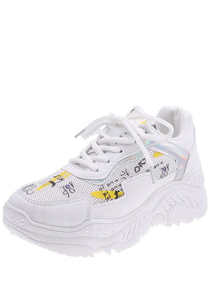 Women's Casual White Sneakers - Trendy Flat Dad Shoes