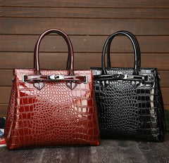 Soft Leather Handbag with Crocodile Pattern Crossbody