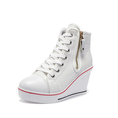 Women's High Heeled Canvas Shoes with Side Zipper