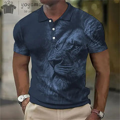 3D Animal Print Oversized Men's Polo T-Shirt