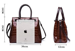 Soft Leather Handbag with Crocodile Pattern Crossbody