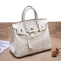 Genuine Leather Crocodile Pattern Shoulder Tote Bag