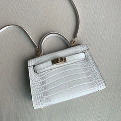 Genuine Leather Crossbody Bag with Crocodile Pattern