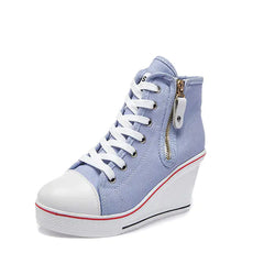 Women's High Heeled Canvas Shoes with Side Zipper