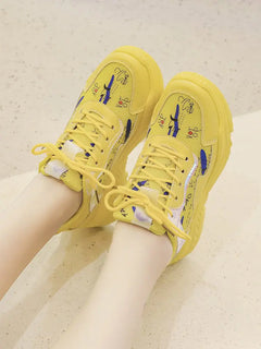 Women's Casual White Sneakers - Trendy Flat Dad Shoes