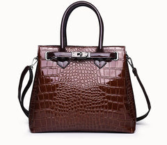 Soft Leather Handbag with Crocodile Pattern Crossbody